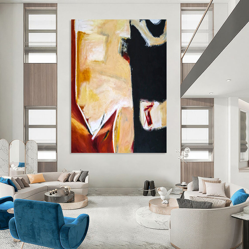 “Warm Tones & Black Abstract Forms” - Expressive Abstract Painting On Canvas DKH1090