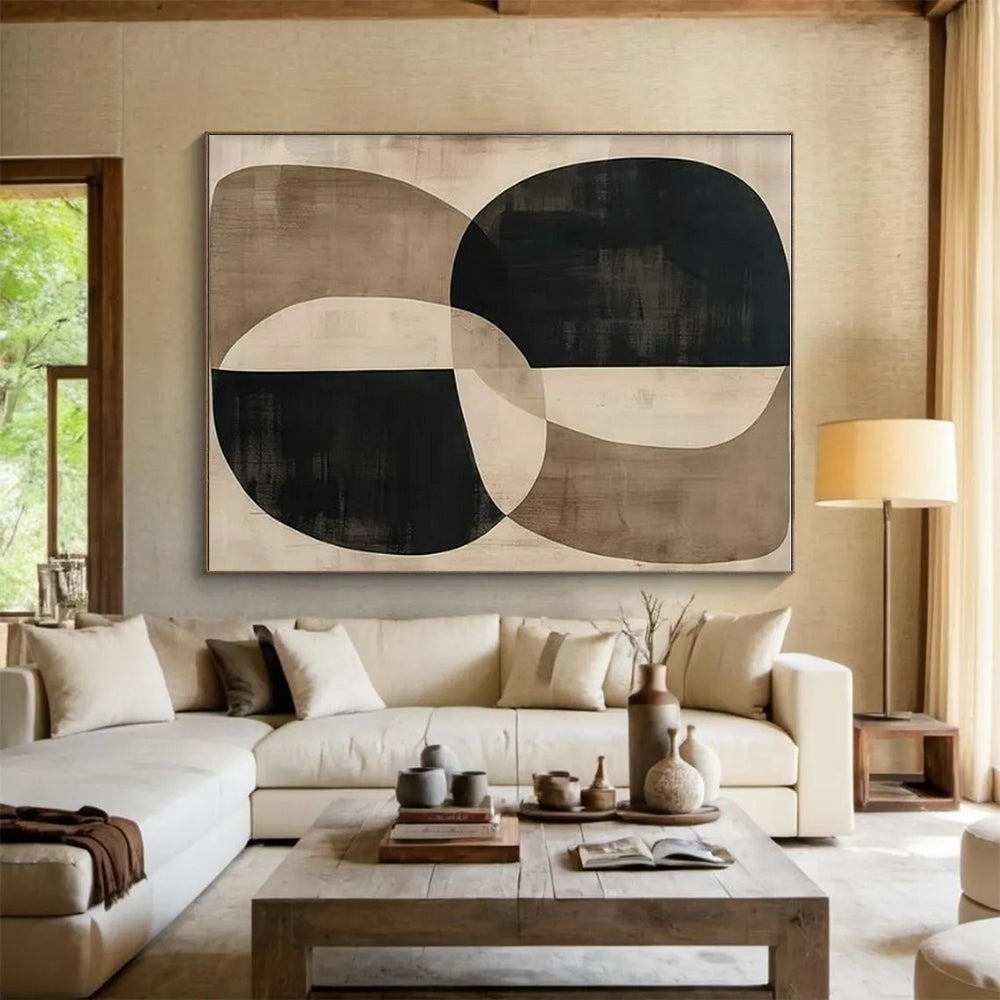 “Black - Beige Curvilinear Forms” ,Abstract Geometric Art CT0865