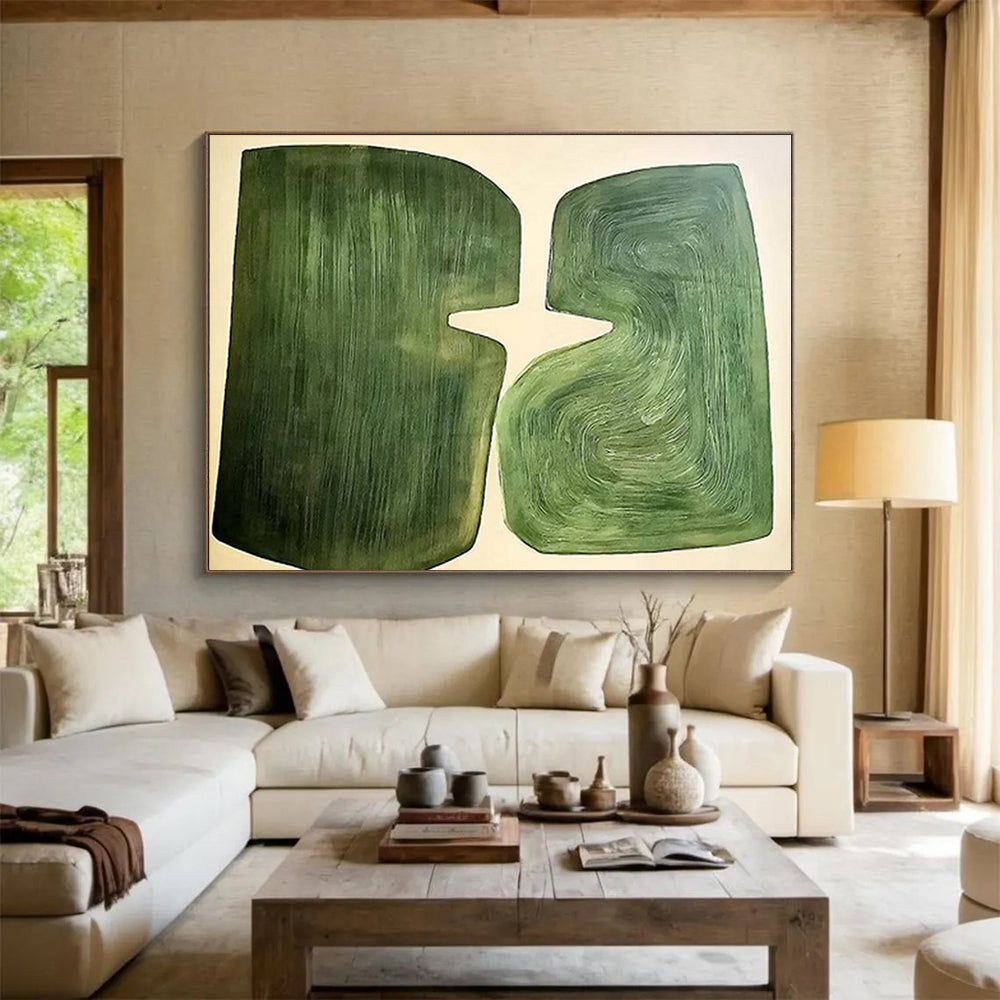 Green Abstract Shapes - Minimalist Abstract Painting On Canvas DKH620