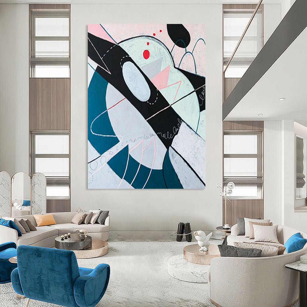 “Geometric Abstract in Pastels - Pinks, Blues, and Subtle Details” Painting On Canvas CT2385