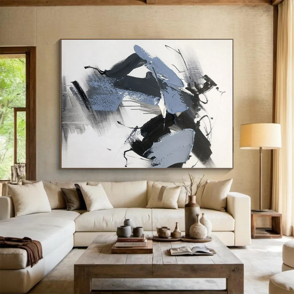 “Black - Gray - Blue Dynamic Compositions” ,Abstract Acrylic Painting CT0795