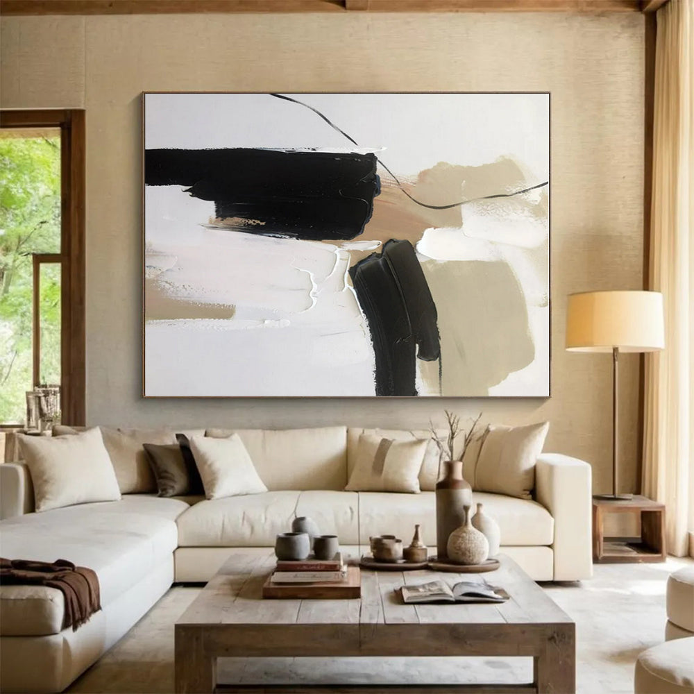 “Black - Beige - White Minimalist Abstraction” ,Abstract Acrylic Painting CT0798