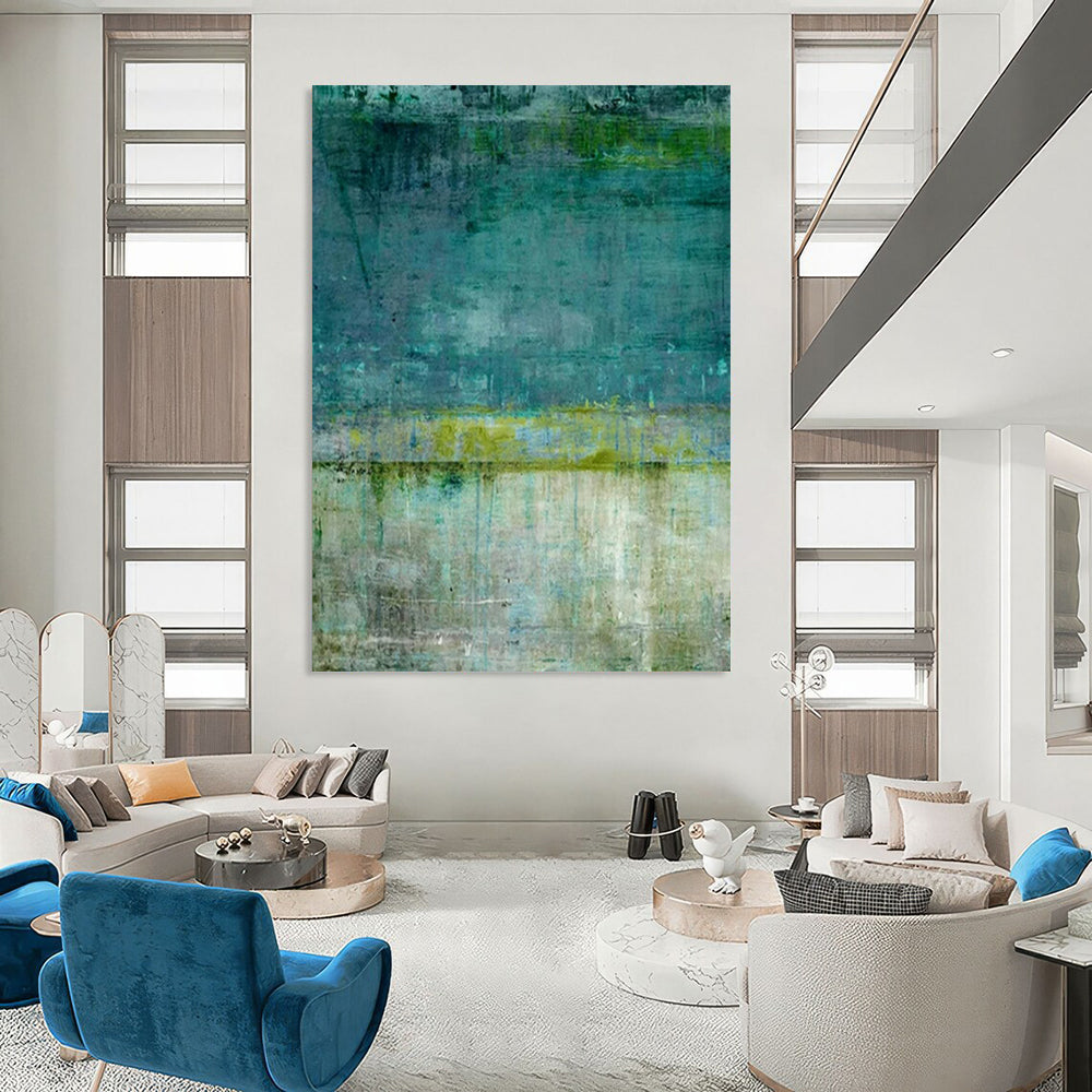 Teal & Green Textured Stripes - Minimalist Textured Painting On Canvas CT2274