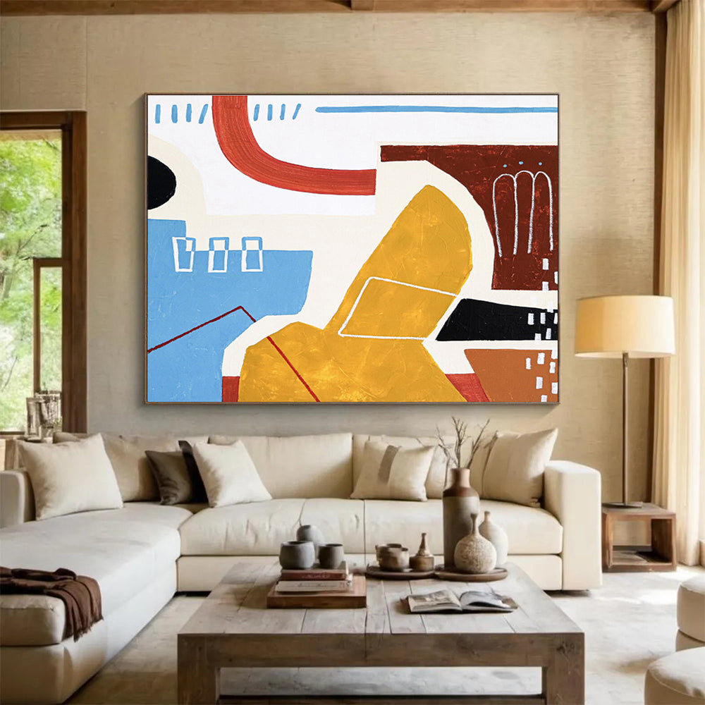 “Geometric Color Block Play” Abstract Acrylic Painting On Canvas DKH566