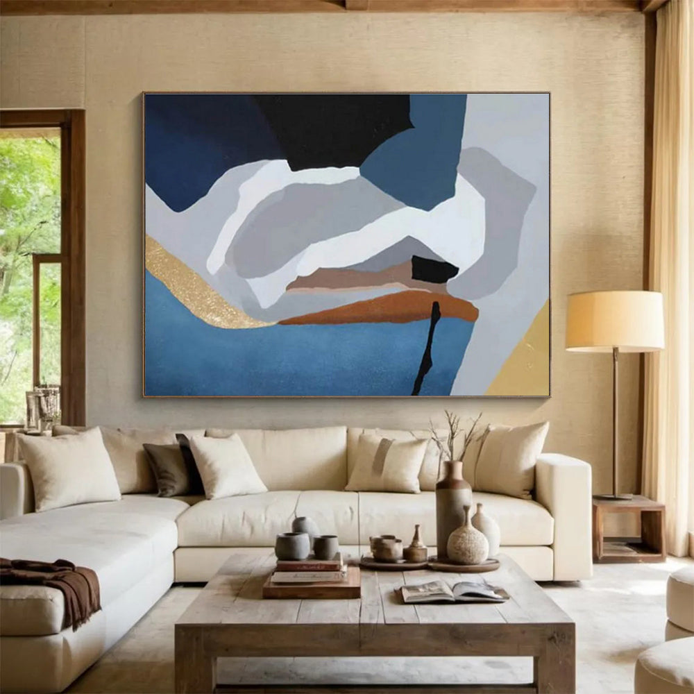 Geometric Harmony Blue - Toned Abstract Shapes Painting On Canvas DKH173