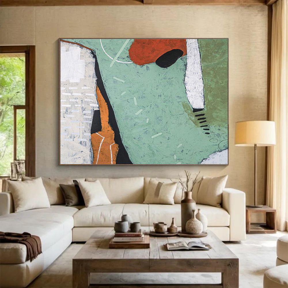 Vibrant Block Abstract with Pink, Teal, and Red, Modern Geometric Painting On Canvas DKH576