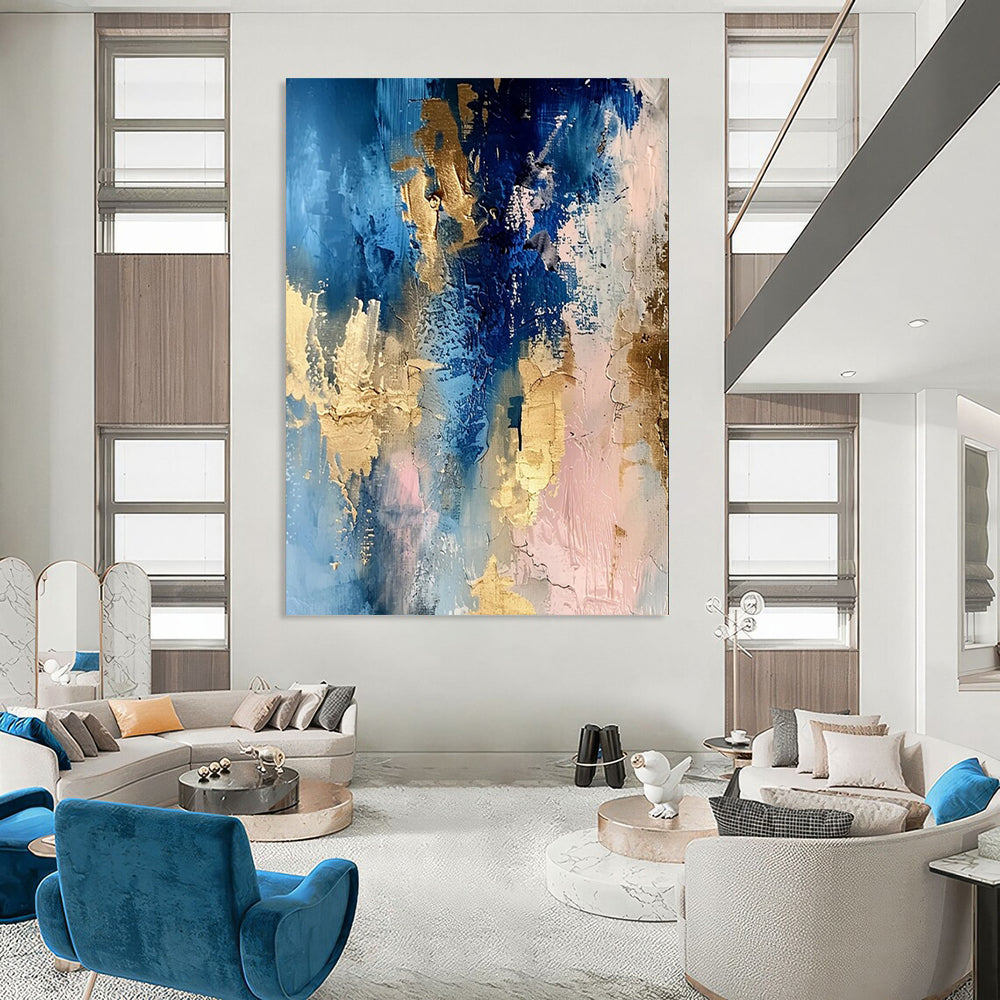 “Blue - Gold - Pink Abstract Blend” - Abstract Expressionist Painting On Canvas DTP072