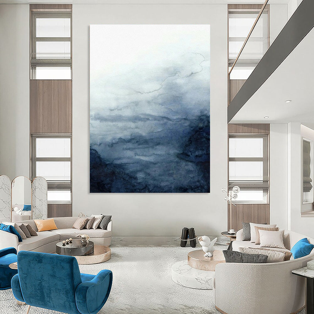 “Soft Blue - Gray Watercolor Skies” - Blue, Gray & White Abstract Sky Painting On Canvas DKH0939