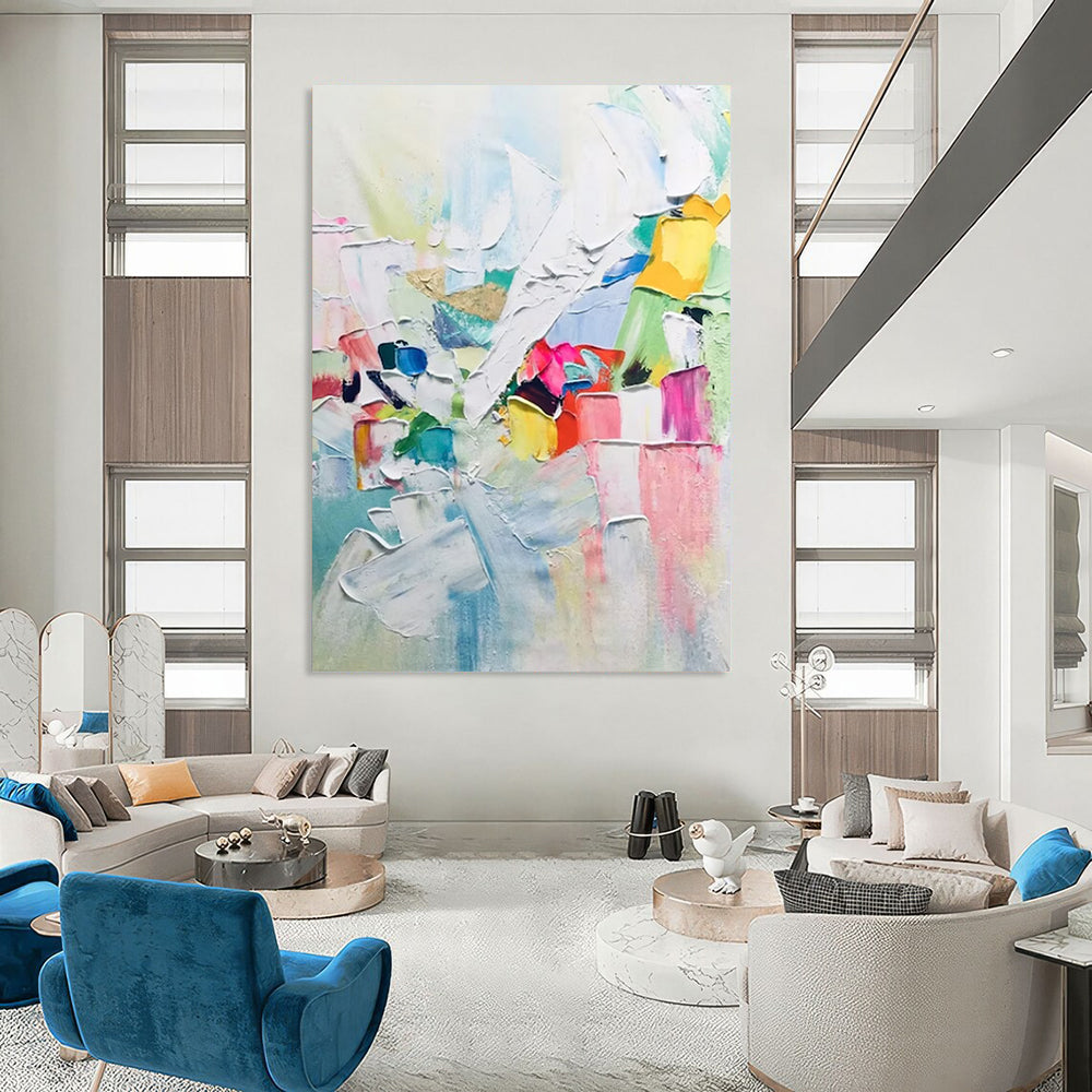 “Rainbow Block Party” - Multicolor, Textured Abstract Celebration Painting On Canvas DTP279
