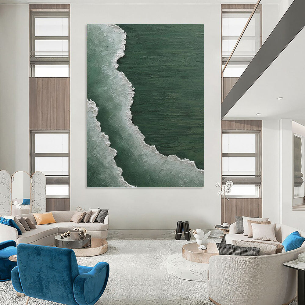 Green and White Wave Abstract - Abstract Painting On Canvas DKH1501