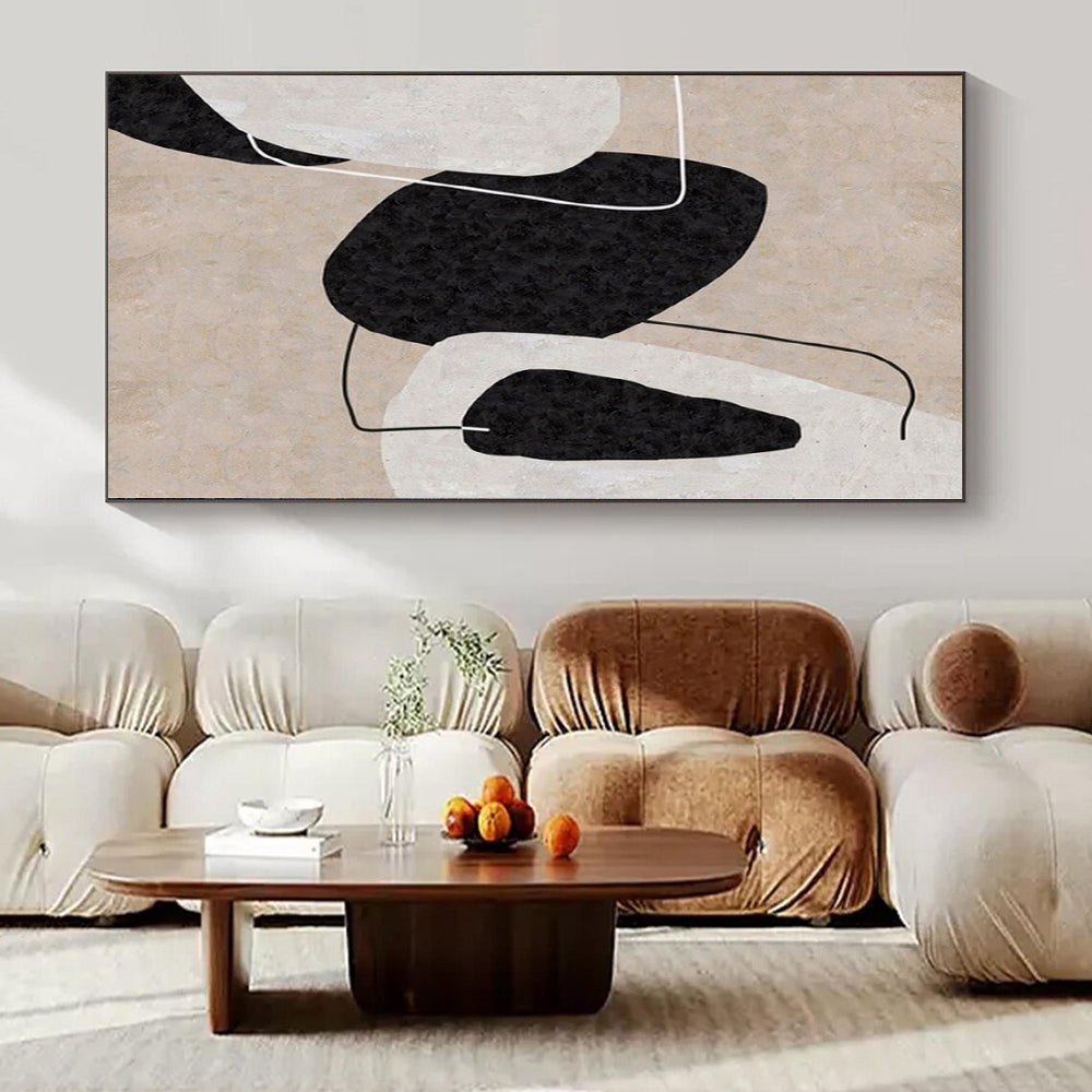 “Beige, Black, and White Geometric Assemblage” – Minimalist Geometric Painting CT1121
