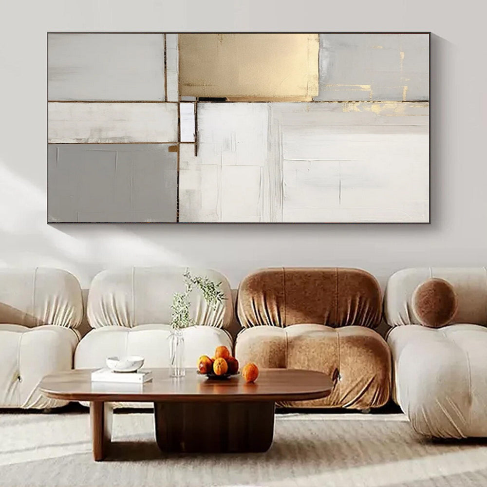 Grey - Gold Geometric Abstraction - Minimalist Geometric Acrylic Painting CT1432