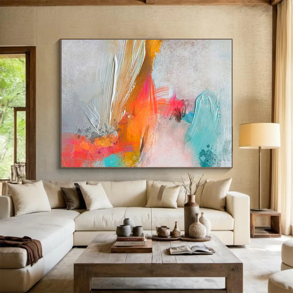 Textured Color Burst Gray Orange Pink Blue Textured Painting On Canvas DKH207