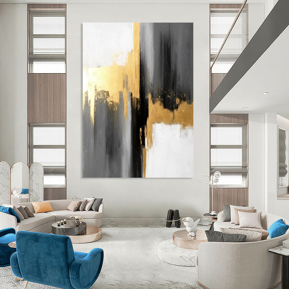 “Gray - Gold - White Abstract” - Abstract Expressionist Painting On Canvas DTP076
