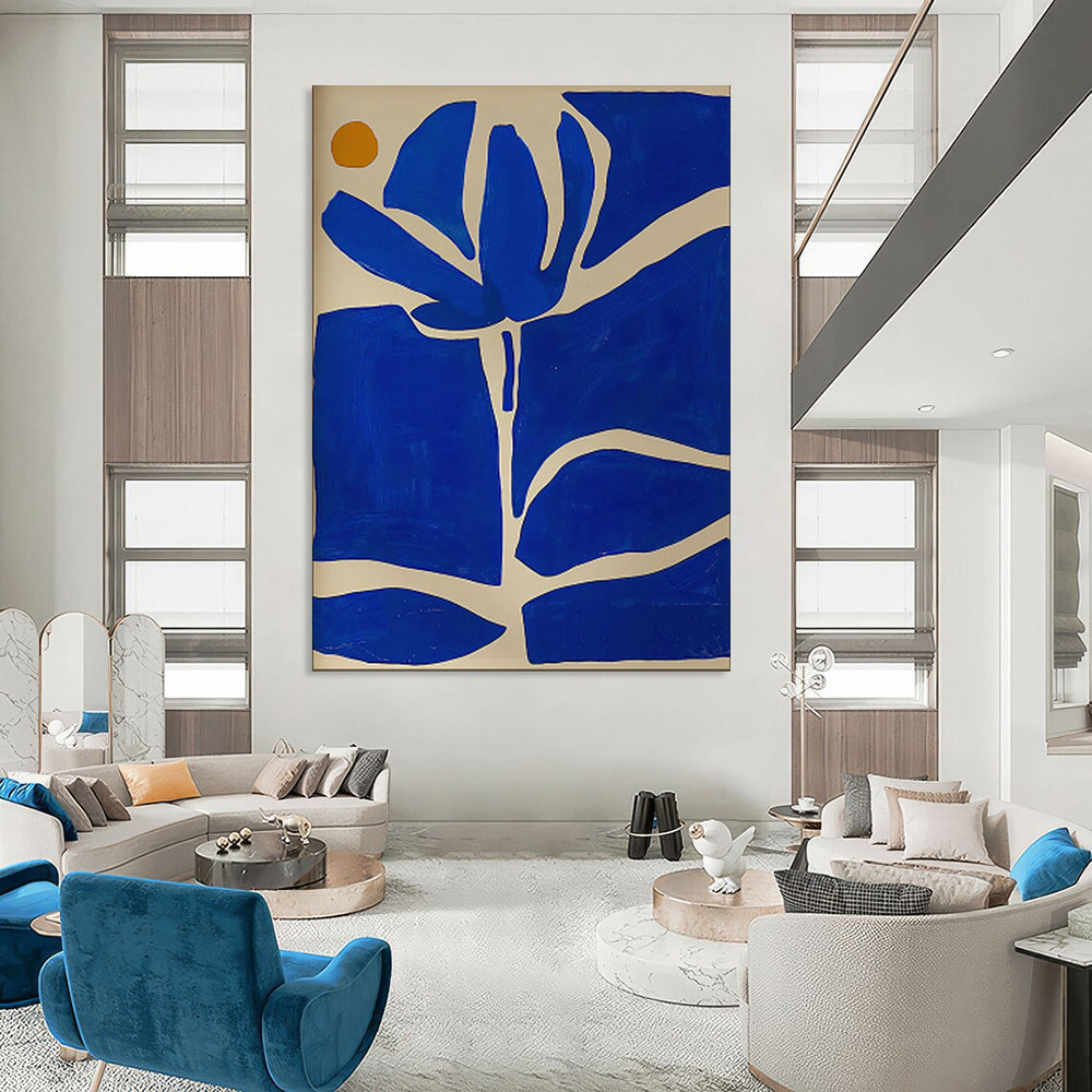 Blue, White, Yellow Circle - "Blue Blossom" - Matisse - style Cut - out Art CT1834