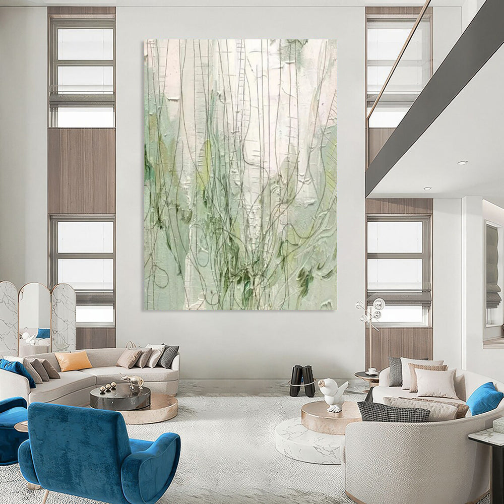 Green & White Textured Lines - Abstract Line - Art Painting On Canvas CT2280