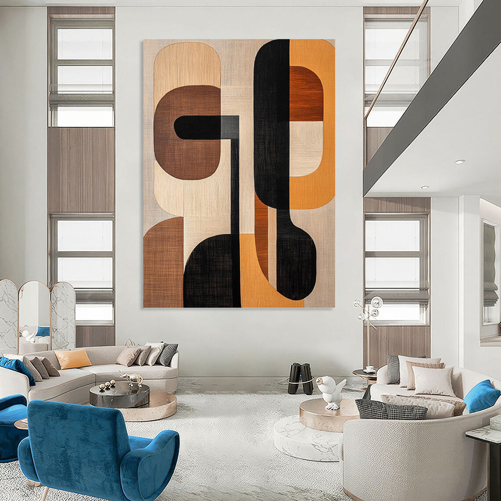 Wood - Toned Shapes - Abstract Geometric Wood - Look Painting On Canvas DKH1242