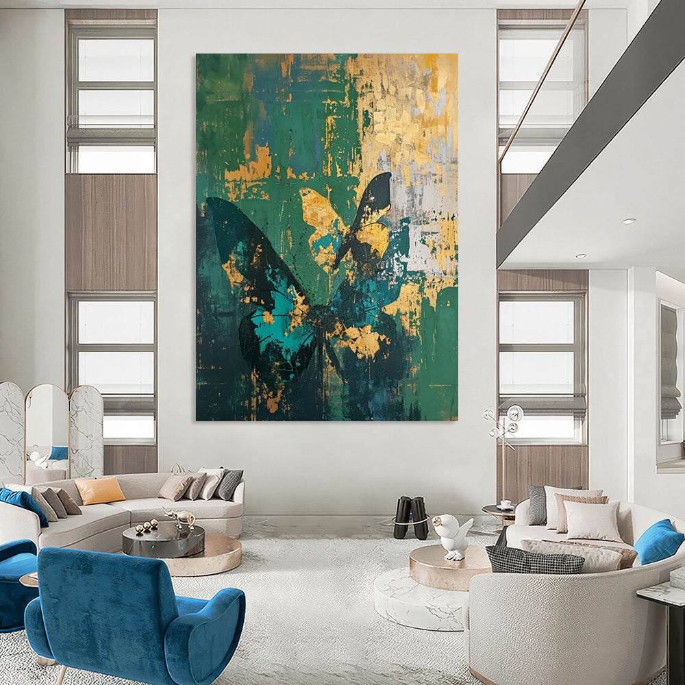 Green & Gold Butterfly Abstract - Nature - Inspired Abstract Painting On Canvas CT2287