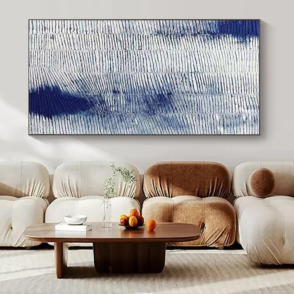 Blue - white Textured Pattern - Minimalist Textured Acrylic Painting CT1359