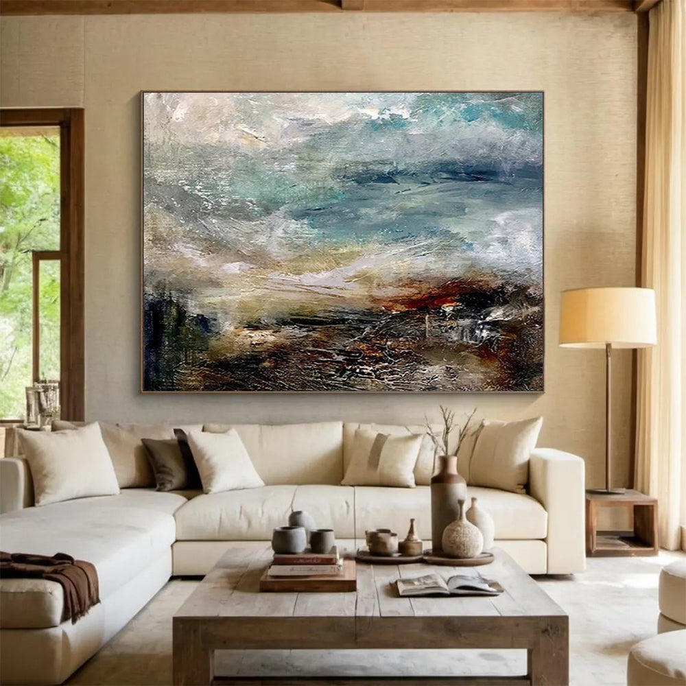 “Blue, Brown, Textured ‘Stormy Coast’” - Abstract Seascape Painting On Canvas DLZ015
