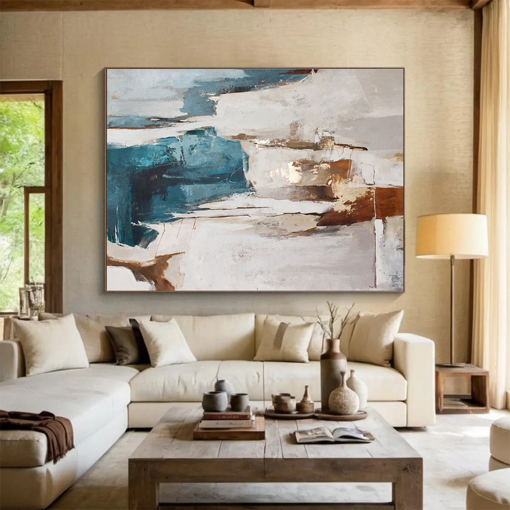 “Teal - Brown Abstract Terrains” Abstract Acrylic Painting On Canvas DKH520
