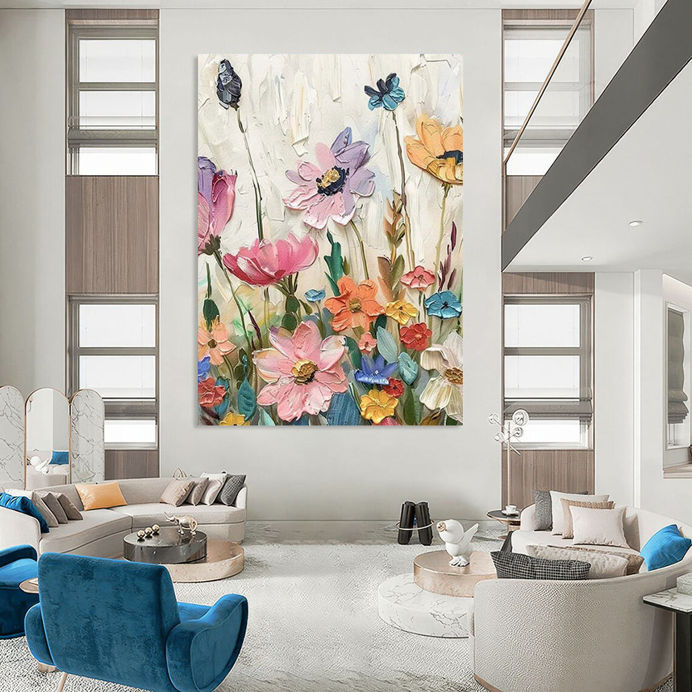 “Textured Wildflowers” - Vivid Impasto Floral Painting On Canvas CT2241