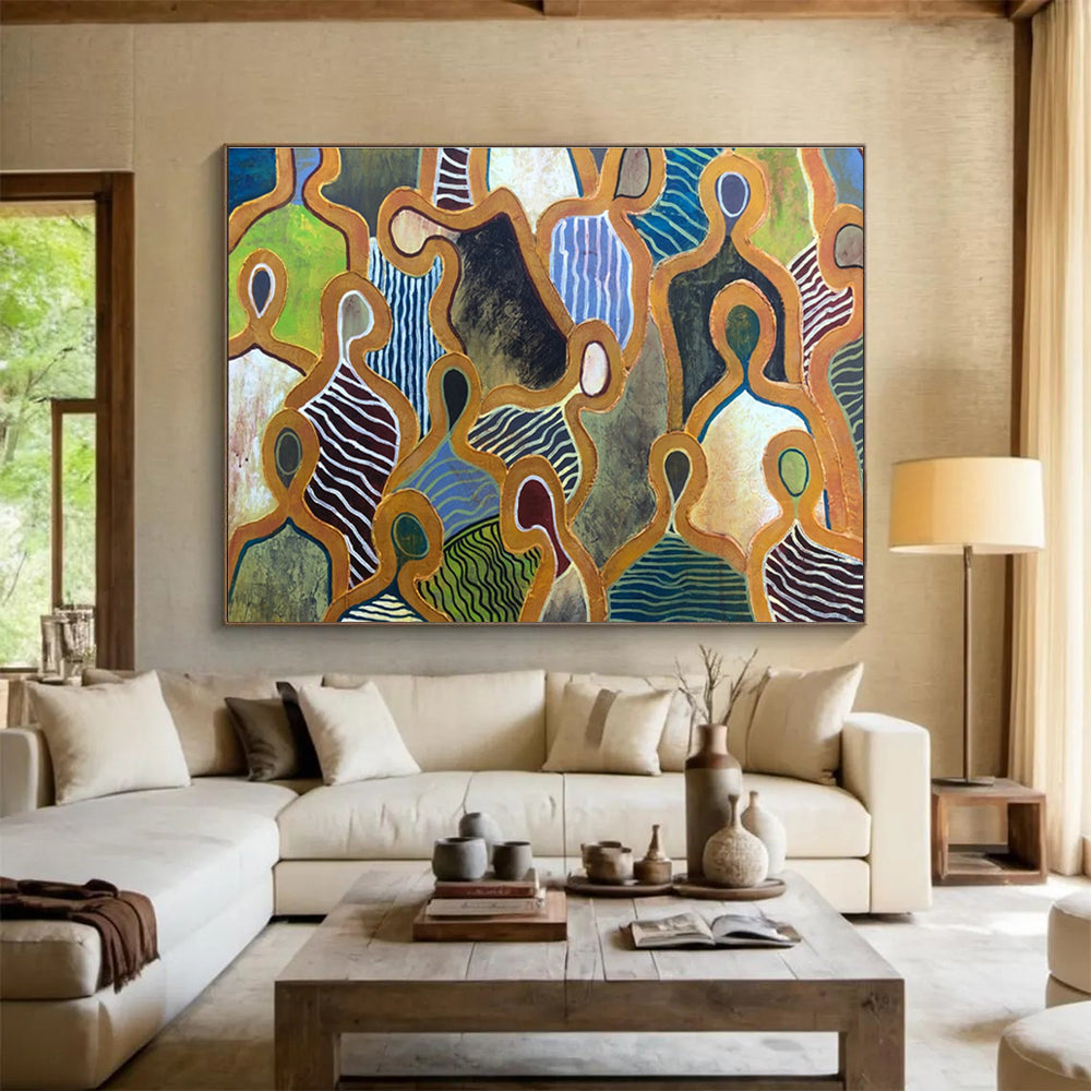 Abstract Figural Shapes in Colorful Patterns Painting On Canvas DKH189