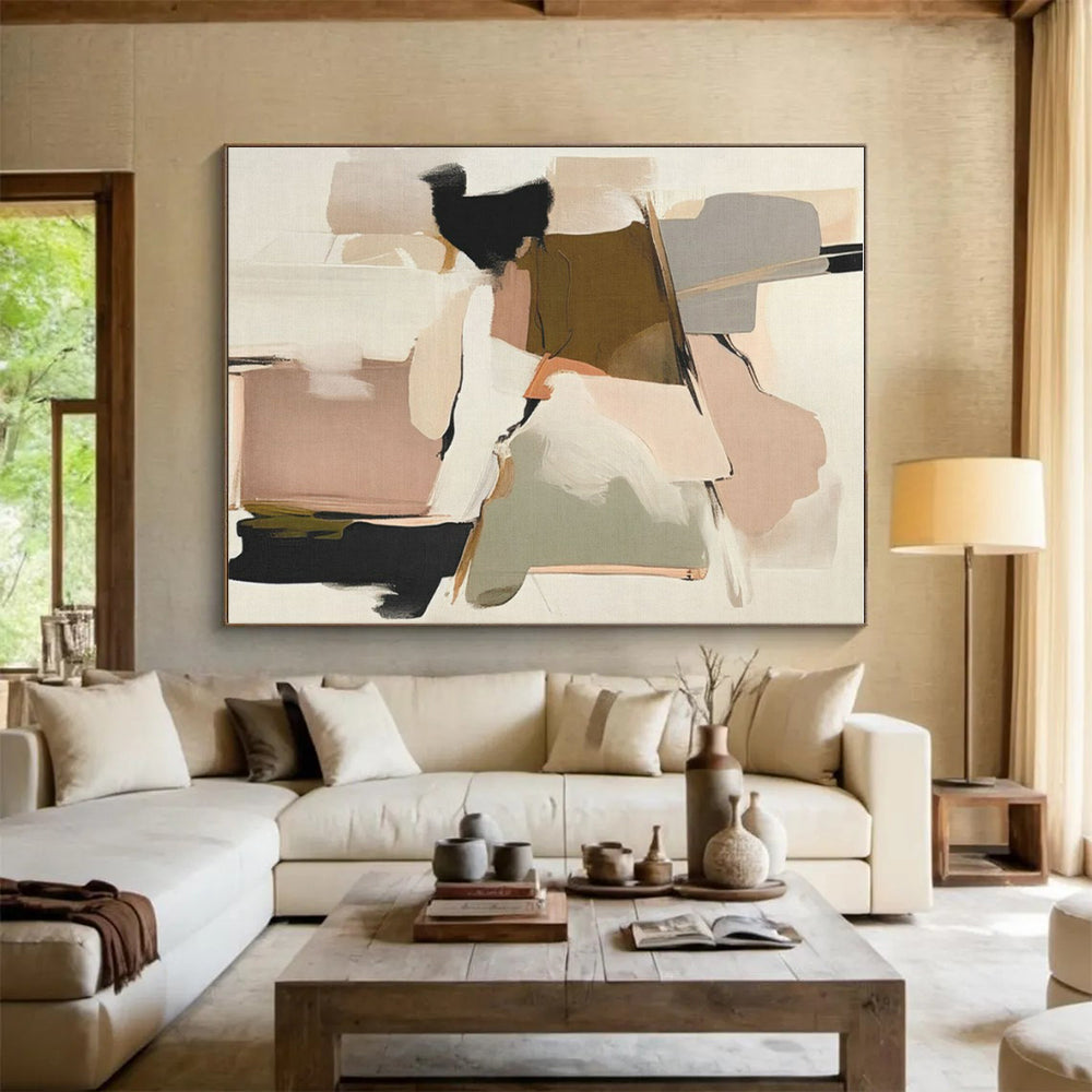Muted Pink, Beige & Green Shapes, “Gentle Geometry” - Abstract Geometric Acrylic Painting CT0762