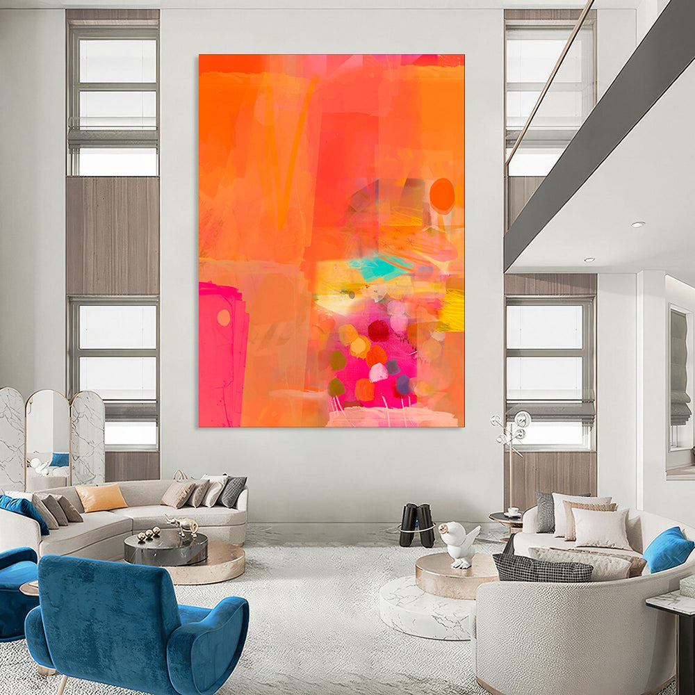 “Orange and Pink Abstract Collage” - Modern Abstract Painting CT2002