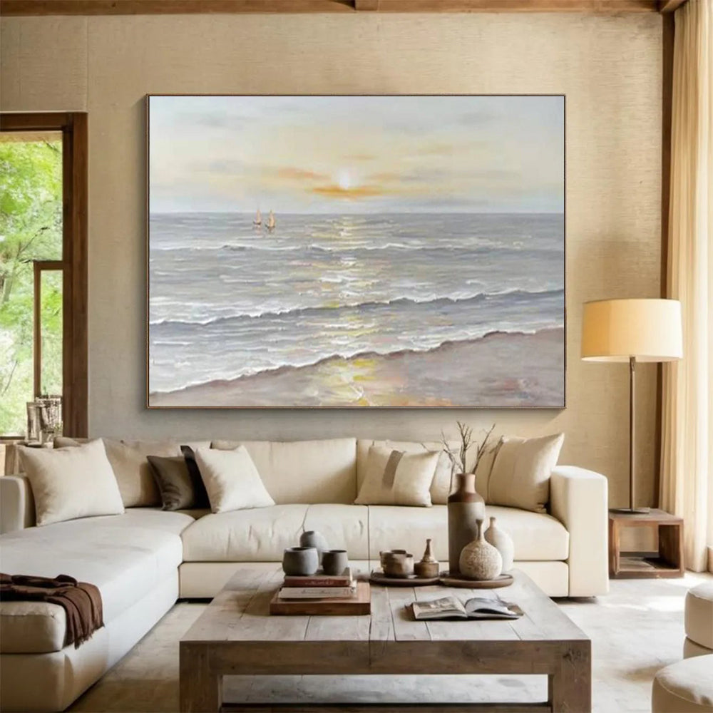 Serene Sea Sunset - Impressionist Seascape Painting On Canvas DLZ249
