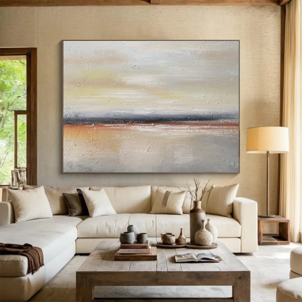 “Gray, Orange, Subtle ‘Dawn Horizon’” - Abstract Landscape Painting On Canvas DLZ019