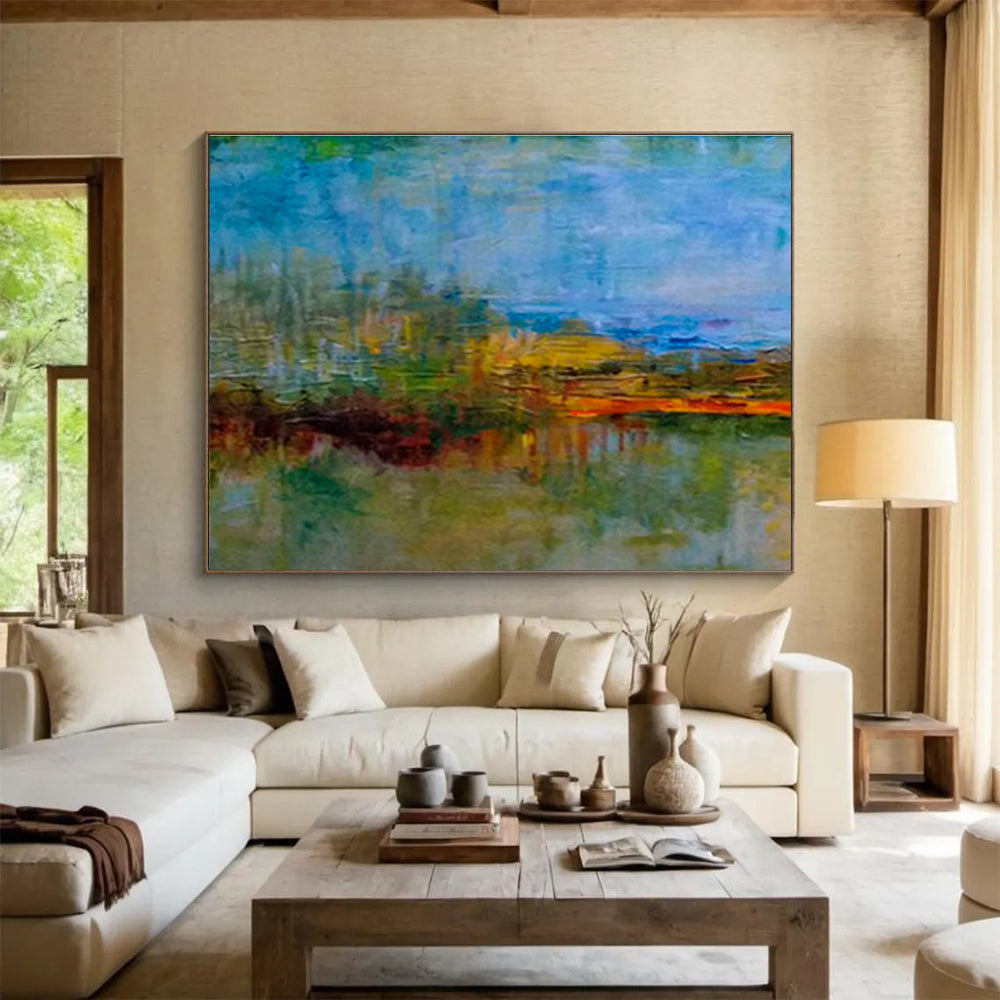 “Colorful Abstract Landscape” Abstract Post - Impressionist Painting On Canvas DKH390