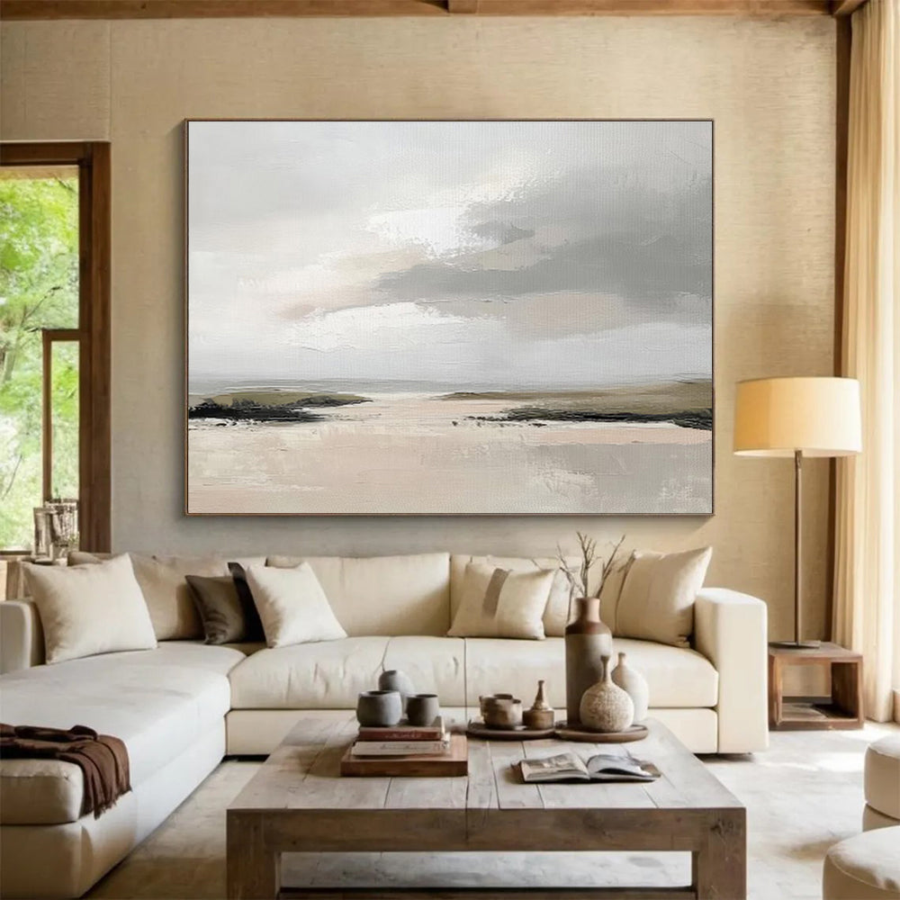 Gray Tones Coastal Scene Minimalist Painting On Canvas DKH243