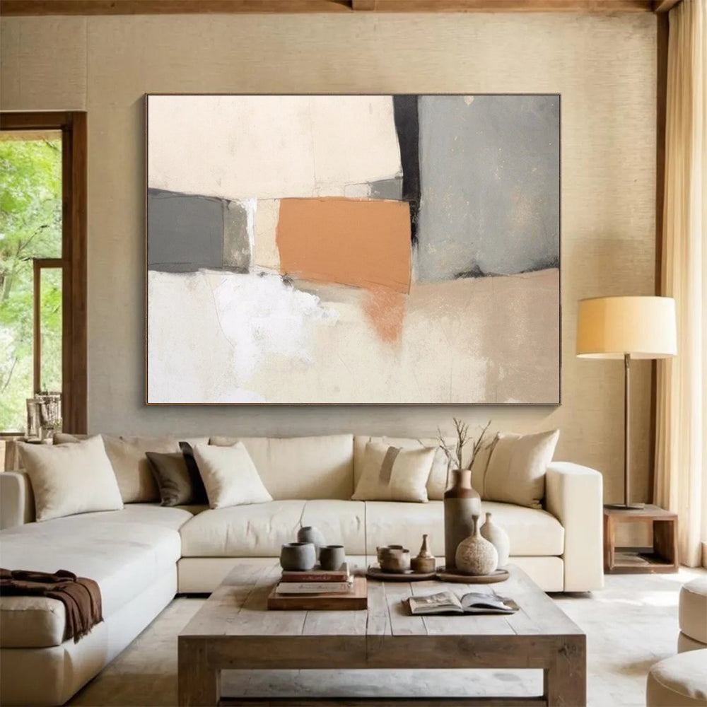 “Neutral Tones With Terracotta Accent” Abstract Painting On Canvas DLZ076