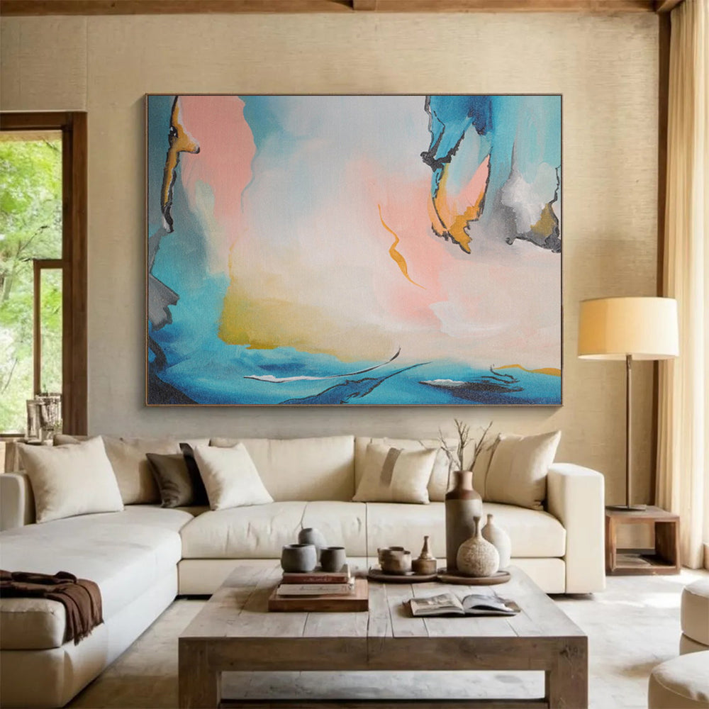 “Pastel - Toned Abstract Forms - Blues, Pinks, and Fluid Shapes” Painting On Canvas DKH021