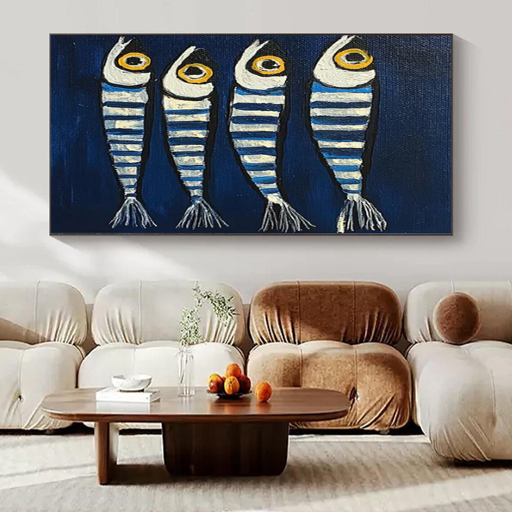 “Striped Fish on Blue” – Naive Art Painting CT1189