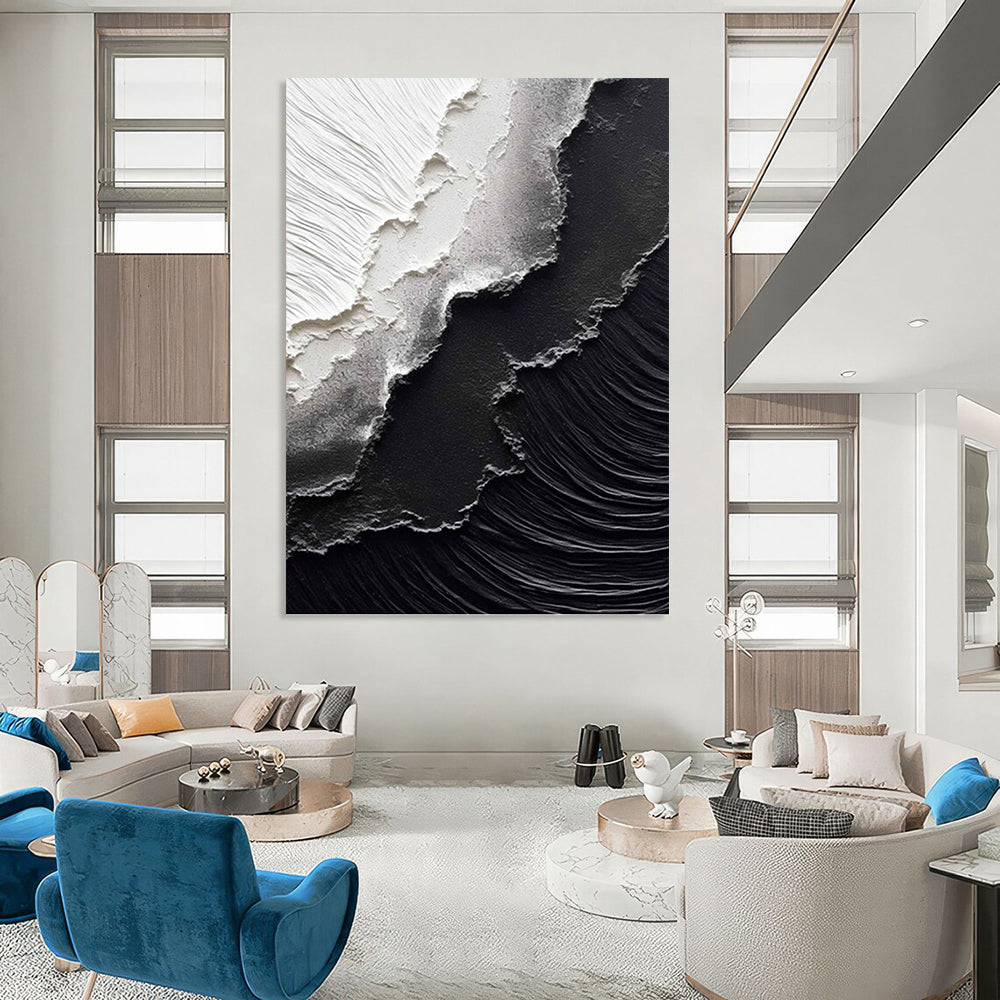 Textured Black and White Abstract Layers - Abstract Painting On Canvas DKH1475