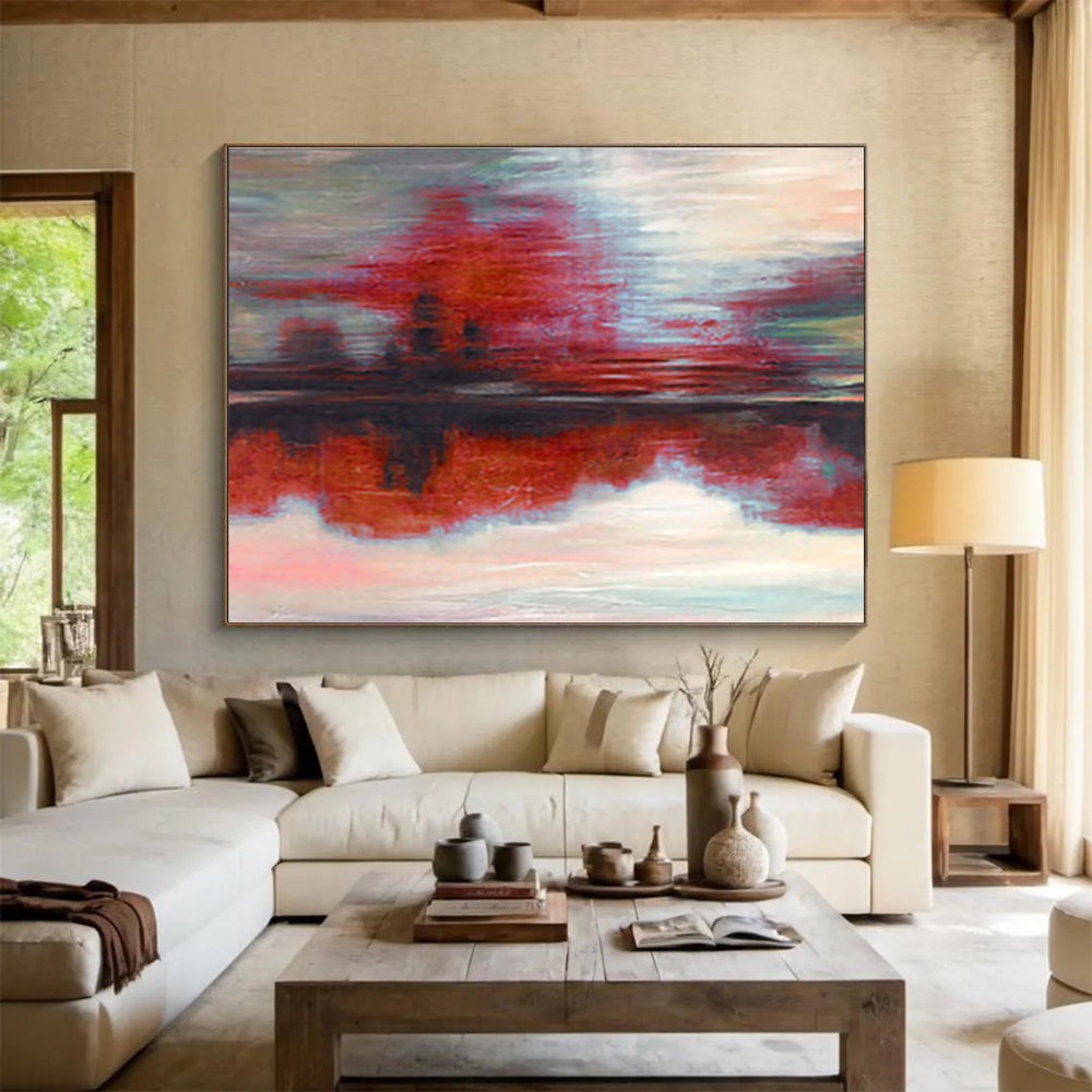 “Red & Gray Abstract Reflection” Abstract Expressionist Painting On Canvas DKH384
