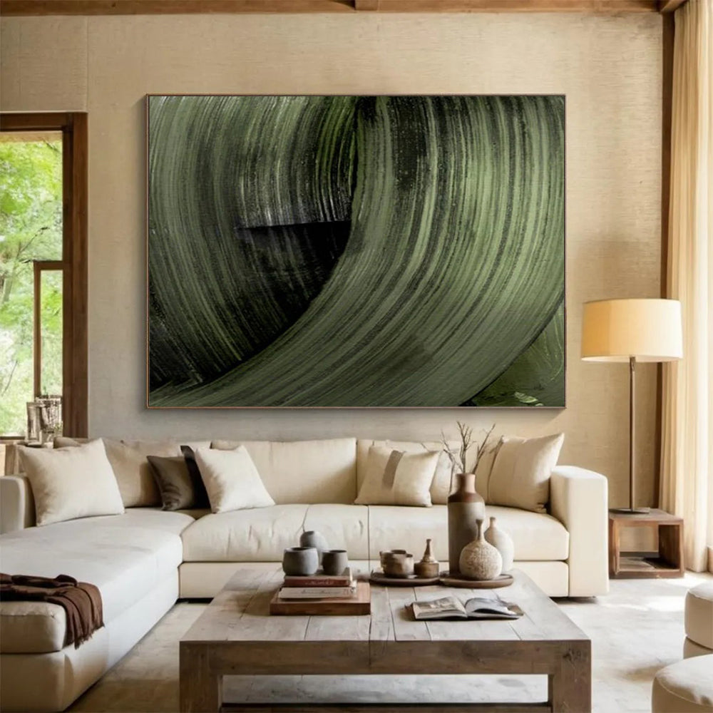 “Swirling Dark Green Forms” Abstract Expressionist Oil Painting On Canvas DLZ123