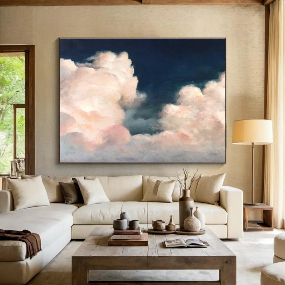 Pink Clouds in Dark Sky Painting On Canvas DKH185