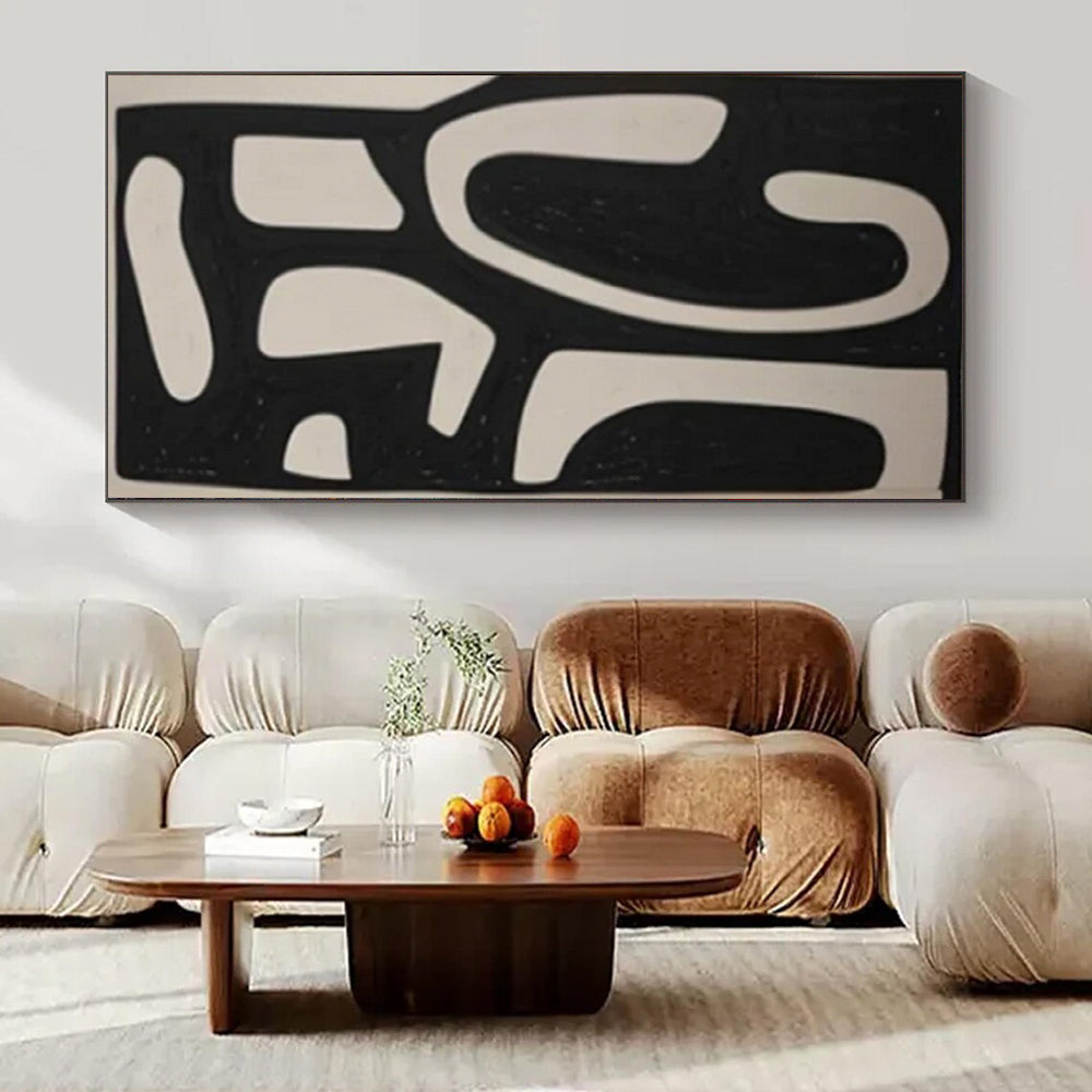 “Dynamic Black - White Forms” – Abstract Geometric Painting CT1076