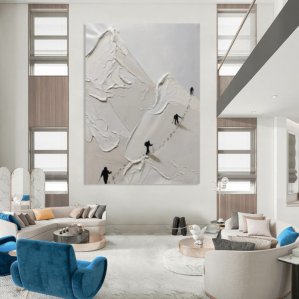 “White, Black Impasto Mountain ‘Climbing Journey’” - Textured Landscape Painting On Canvas DTP317