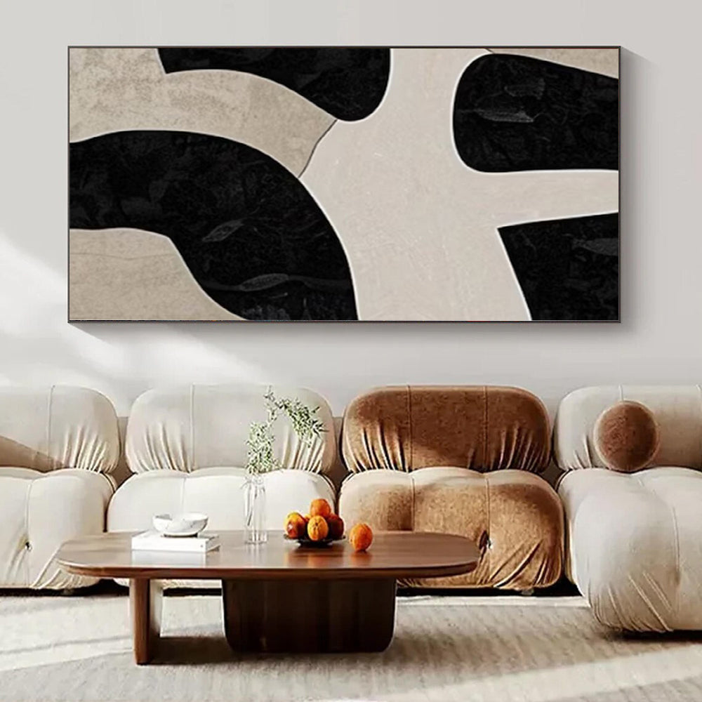“Black - Beige Geometric Puzzle” – Abstract Geometric Painting CT1099