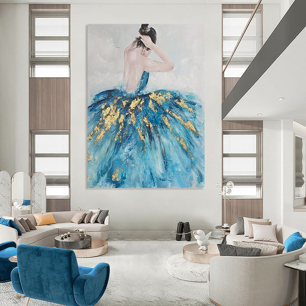 Ballerina in Blue and Gold - Portrait Painting On Canvas DKH1414