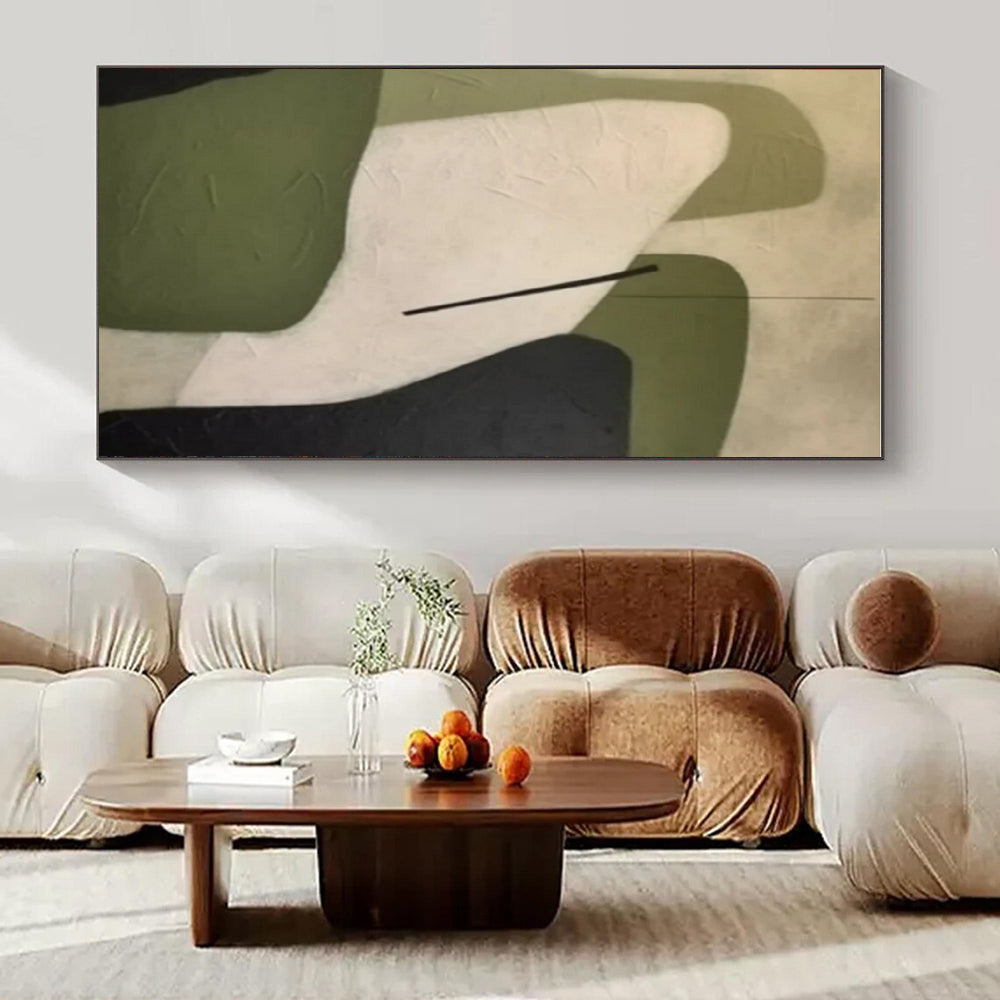 Green, White & Black Organic Shapes - "Nature’s Simplicity" - Abstract Geometric Painting CT1470