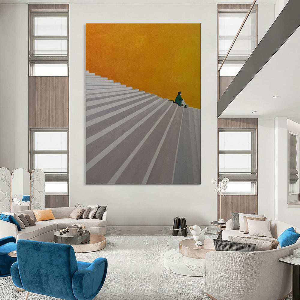 “Solitude on Orange Steps” – Minimalist Figurative Acrylic CT2100
