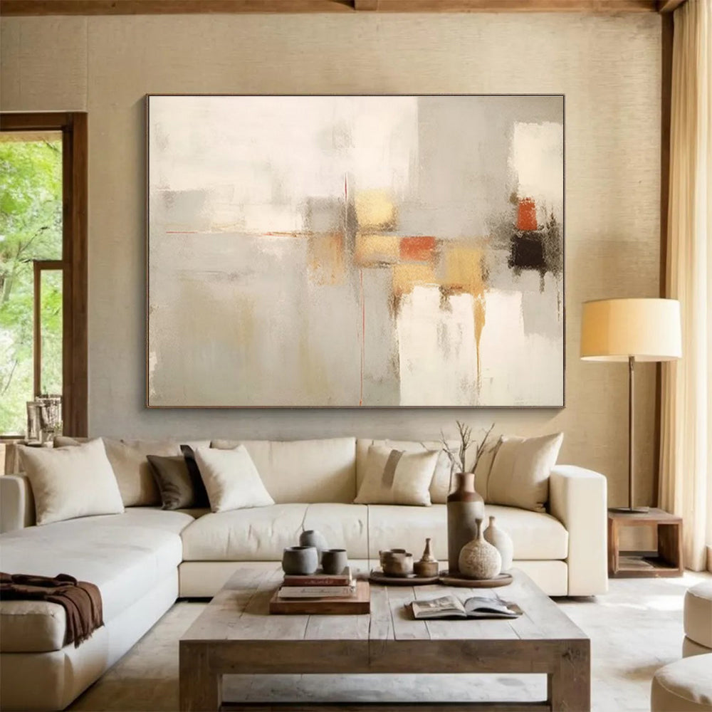“Neutral Tones: Subtle Geometry” Minimalist Abstract Painting On Canvas DKH348