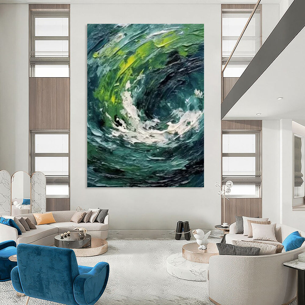Turquoise and Green Swirl - Abstract Impasto Painting On Canvas DKH1405