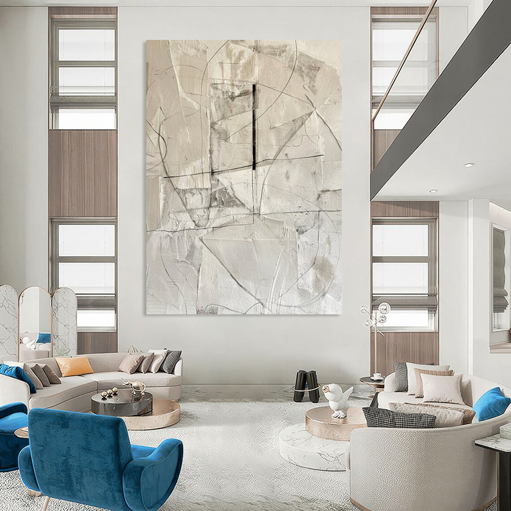 “Monochrome Geometric Lines” - Abstract Minimalist Painting On Canvas DTP001