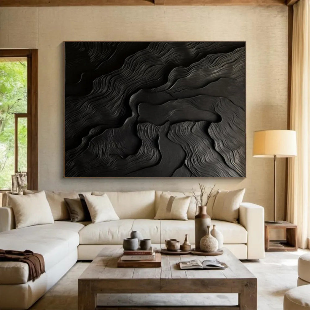 “Black Textured Waves” ,Abstract Textured Painting CT0833